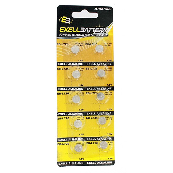 Exell Battery 10pk Exell Alkaline 1.5V Watch Battery Replaces AG2 LR726 396 EB-L726 - main